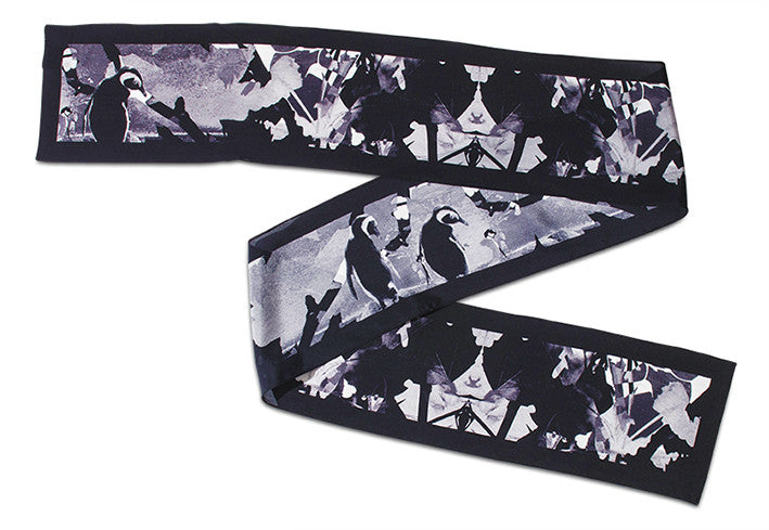 Rachel Zarkhosh SKINNY Monochrome Penguin scarf 100% Silk