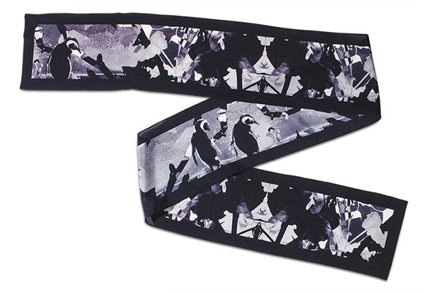 Rachel Zarkhosh SKINNY Monochrome Penguin scarf 100% Silk